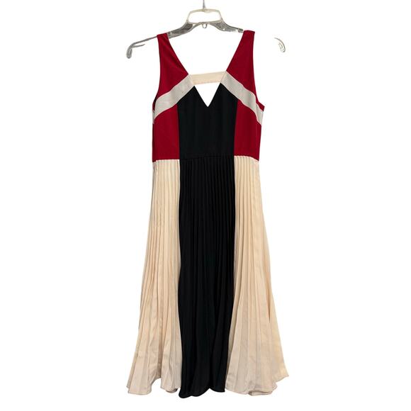 Anthropologie Maeve Pleated Colorblock Red Black White Sleeveless Dress Sz 2 GS - Picture 2 of 7